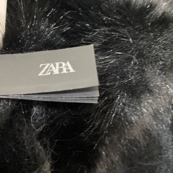 Zara Black Faux Fur & Knit Scarf With Alpaca & Wool Blend NWT - Picture 4 of 5